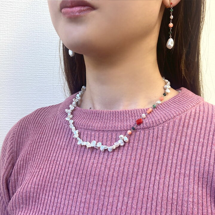 楽天市場】淡水パール ネックレス ケシ 真珠 深海 赤 珊瑚 サンゴ さん 