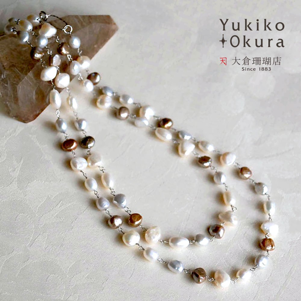 新春セール 最終値下げ 沖縄真珠 3段ネックレス オシャレ長さ調節可-