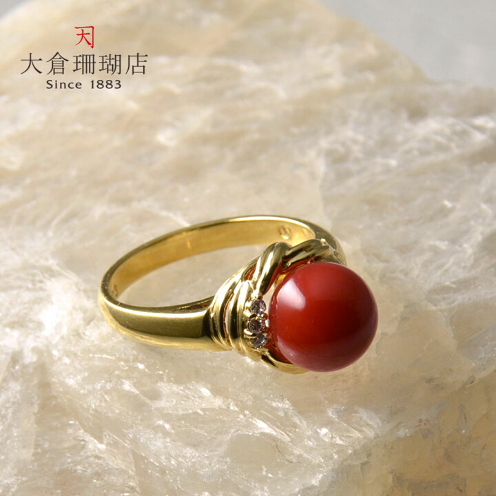 楽天市場】血赤珊瑚 さんご サンゴ リング ダイヤ K18 18金 ゴールド  