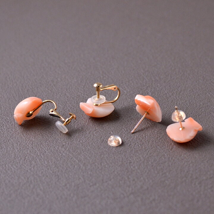 楽天市場】深海珊瑚 イヤリング ピアス ピンク サンゴ さんご K10 10金 