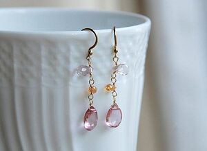 18金 K18 ピンク トパーズ サファイア モルガナイト ピアス 天然石 ユキコ オオクラ ブランド レディース ジュエリー 送料無料 4月 9月 11月 誕生石