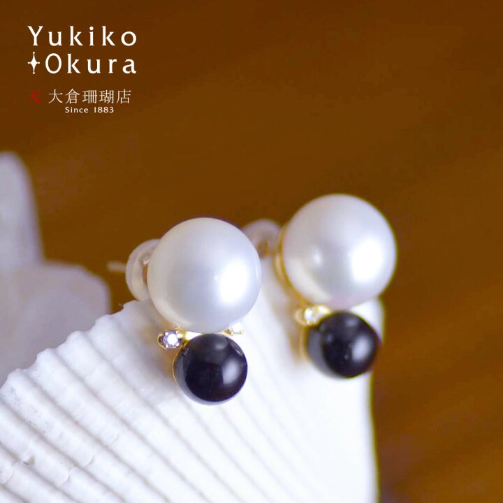 楽天市場】オニキス 淡水パール イヤリング ピアス ダイヤ 真珠 K10 10 