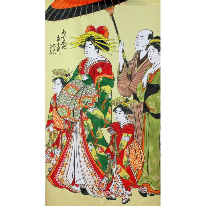 楽天市場】浮世絵のれん85センチ×150センチnaru-花魁道中14587/武将 
