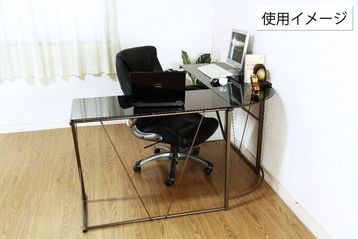 楽天市場】L型 ガラスデスク ブラック ＜PC パソコン 2台 ワーク 