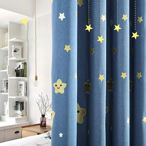 【1cm刻みのオーダー】カーテン 2級 遮光 スター 星柄 笑顔 リネン 麻 生地 かわいい ネイビー レースカーテン ブルー 青 セット 北欧 オシャレ 断熱 飾り 可愛い 腰窓 間仕切り シェード 寝室