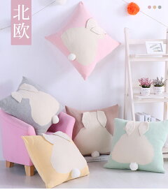【5色】クッションカバー 45×45cm 北欧 可愛い 綿 編み物 モノトーン おしゃれ 柔らかニット 正方形 角型 ピンク グリーン グレー イエロー ウサギ コットン 座布団カバー おしゃれ シンプル パステル 背当て 車用品 ホーム 部屋 インテリア 飾り 雑貨 冬 クリスマス ギフト