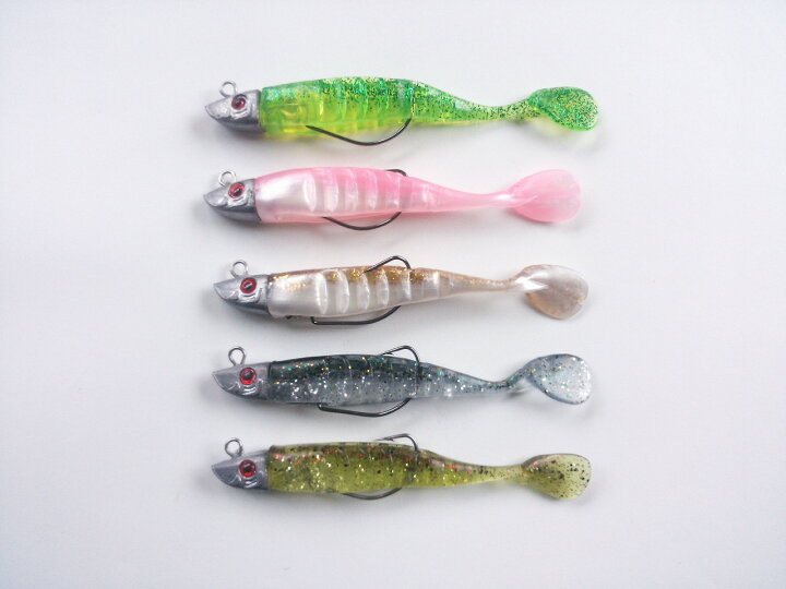 楽天市場 魚の頭 ジグヘッド ワーム ソフトルアー 11cm 16g 5色 セット ヘッドと針が切り離し可能 やわらか素材 シャッドテール 3d ブラックバス シーバス 青物 ヒラメ タチウオ マゴチ 根魚 つり具の雪見堂 楽天市場店