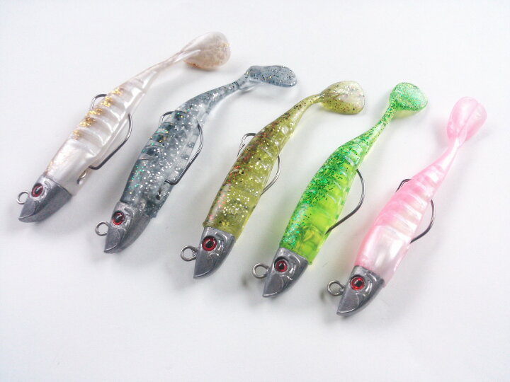 楽天市場 魚の頭 ジグヘッド ワーム ソフトルアー 11cm 16g 5色 セット ヘッドと針が切り離し可能 やわらか素材 シャッドテール 3d ブラックバス シーバス 青物 ヒラメ タチウオ マゴチ 根魚 つり具の雪見堂 楽天市場店