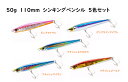 50g　110mm　シンキングペンシル　シンペン　5色セット　貫通ワイヤー　全てにフック装着　ゆらゆら　ブリ　カンパチ　青物 110S　ショット　スズキ　ヒラスズキ　シーバス　大物　モンスター　ヒラマサ　GT　ロウニンアジ　シイラ　カツオ　ヒラメ　マダイ　真鯛　TypeB