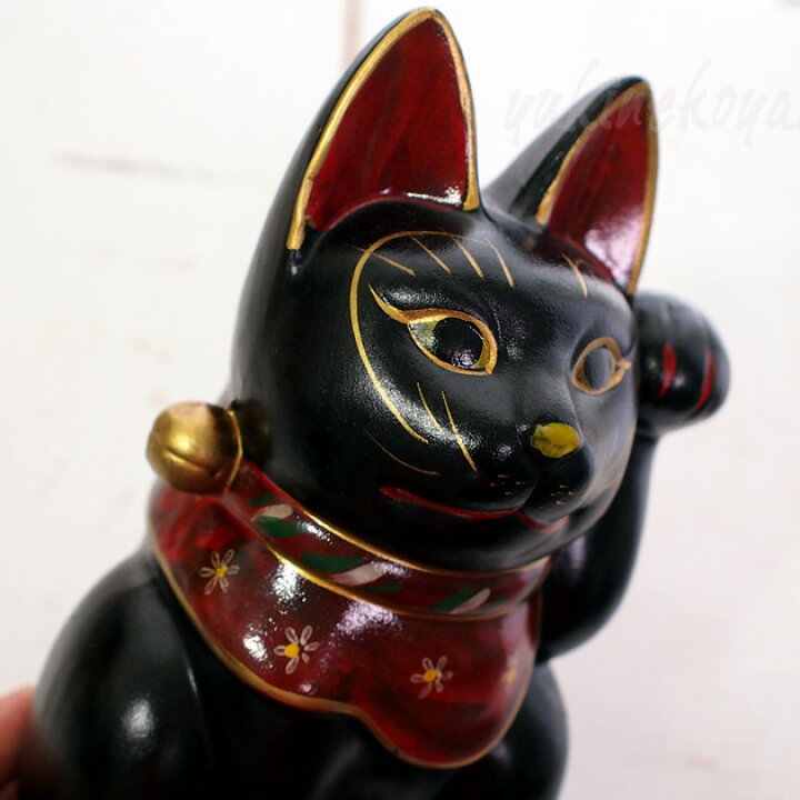 楽天市場】古色三河招き猫 大正ロマンの復刻版 レトロ招き猫 黒猫 小 