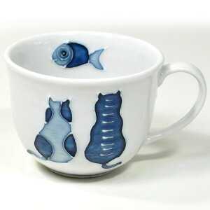 猫 マグカップ 藍猫 瀬戸焼 手描き一珍 日本製 和風 和陶器 食器 うつわ マグ コーヒーカップ カップ コップ 猫柄 ギフトプレゼント包装無料 猫雑貨 猫 グッズ ネコ 雑貨 ねこ柄 キャット