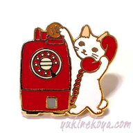 猫ピンズ　公衆電話　白猫 ポタリングキャット ブローチ ピンバッチ 文房具 ステーショナリー 猫雑貨 猫…