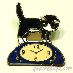 猫ピンズ 時計 ハチワレ猫 青 ポタリングキャット ブローチ ピンバッチ 文房具 ステーショナリー 猫雑貨 猫グッズ ネコグッズ ネコ 雑貨 ねこ柄 キャット