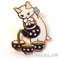 猫ピンズ　お茶　白猫 ポタリングキャット ブローチ ピンバッチ 文房具 ステーショナリー 猫雑貨 猫グッ…
