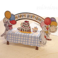 猫 バースデーテーブルカード キャット 立体 グリーティングカード お誕生祝い HAPPY BIRTHDAY 箔押し 封…