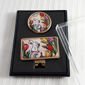 ゴルフマーカー 送料無料 チューリップと兎 おしゃれ かわいい 女子 女性 ハッとクリップ ゴルフマーカー台座 うさぎ 帽子 ベルト クリップ ケース付き プレゼント ゴルフ コンペ ギフト に