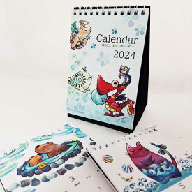 2024年 ゆまあひmaki 卓上カレンダー 縦置き　かわいい 動物　ほこほこ ほっこりカレンダー　猫 辰 イルカ コアラ