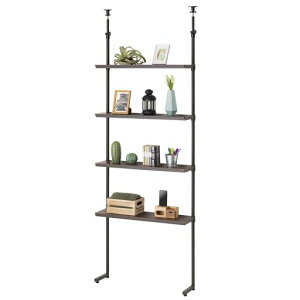 ドウシシャルミナスノワール突っ張りラックつっぱり棚4段幅80壁面収納ウォールラック簡単取付段差対応L字脚木製棚板スリム黒ブラック全体耐荷重20kg幅81x奥行23x高さ220~280cNO80-4HT