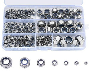 TAORAYO165個入六角ロックナットナイロンナットM3~M12ナイロンインサートセルフロック304ステンレス鋼止めナット六角ヘッドナット自転車・機械用交換パーツ収納ボックス付き