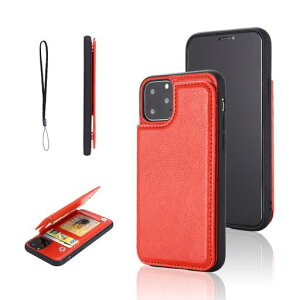 【OULO1】iPhone12MINI5.4inch用ケースレザー人気カード収納スマホケース耐衝撃軽量スタンド機能薄い背面ICカード入れ手帳型財布型カバー(レッド)アイフォン125.4インチ