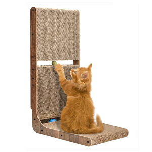LIFLIX猫爪研ぎ段ボールガリガリウォールL字型壁立ておもちゃ付き猫つめとぎH69cm