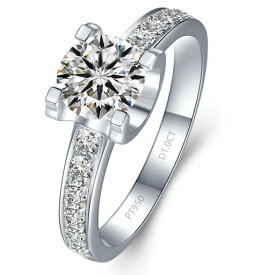 D色6.5mm1カラットNSCDダイヤモンドリング4プロングスターリングシルバー婚約指輪女性の贅沢リング18Kホワイトゴールドは結婚指輪記念日