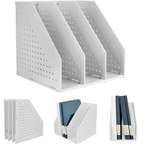 Panavageファイルボックス本立て文具収納事務用品卓上棚オフィス卓上書類収納折りたたみ式3段4段(オフホワイト3段)