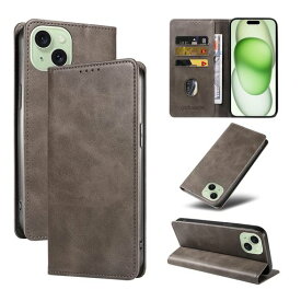 QUEASON【iPhone15用ケース手帳型】マグネット式あいほん15用ケーススタンド機能あいふおん15用スマホケースカード収納アイフォン15用スマホケース耐衝撃落下防止防塵(グレー)