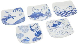 山加商店「PEANUTS(ピーナッツ)」SNOOPYスヌーピー皿染付角皿12.5cm5柄食器セット大人デザイン食器スヌーピーグッズ電子レンジ食洗機対応誕生日プレゼント母の日結婚祝い女性日本製SN80-57