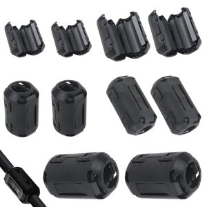 フェライトコアノイズフィルターノイズ除去電源線高周波ノイズカットノイズ吸収内径3.5mm/5mm/7mm/9mm/13mmシールド効果ノイズ除去ヒンジ式取付簡単開閉のデザインでブラック10個セット