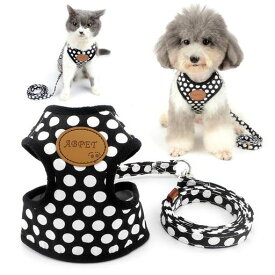 ZUNEA 犬用 ハーネス リード セット 可愛い ドット柄 ソフトメッシュ 胴輪 チワワ用 散歩 ペット用品 ドッグウェア 小型犬用 ブラック S