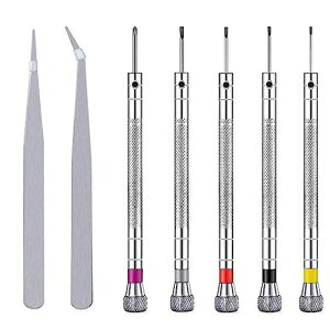 精密ドライバー時計職人ドライバー精密マイナスドライバー極細ピンセットピンセット腕時計用時計工具セット時計電池交換パソコンの修理腕時計の修理眼鏡の修理(7本セット)