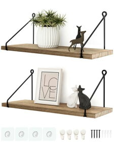 Afulyウォールシェルフ壁を傷つけない2つセット天然木製壁棚壁掛け棚壁掛けラックウォールラック壁面収納寝室キッチン洗面所取り付け簡単穴を開けない(木目調奥行き15cm)