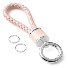 [PIAQEIOZ]キーホルダー車カラビナキーホルダー革編み込み自転車鍵おしゃれバイクキーリング付きキーチェーンメンズレディースレザー紛失防止人気男女兼用(ピンク)