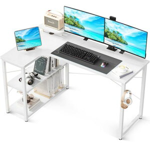 ODKパソコンデスクL字ゲーミングデスク幅130L字デスク机deskラック付きデスク勉強机収納pcデスクオフィスデスク在宅勤務組立簡単書斎ホワイト左棚