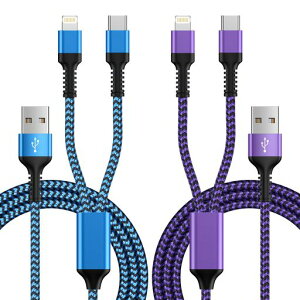 GAEF2in1充電ケーブルiPhone充電ケーブル&Type-Cケーブル2台同時充電コード最大5.4A急速充電Lightning&usb-ciPhone/Android両対応二股1.2mUSBライトニングケーブル