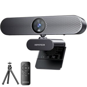 WEBカメラ4Kオートフォーカスリモコン付き内蔵式プライバシーカバー明るさ/彩度調節可能ノイズ低減マイク付きDEPSTECHウェブカメラ自動光補正USBプラグ&プレイ三脚付きPCカメラビデオチャ…