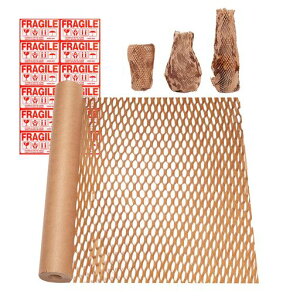 Akizora緩衝材引っ越し用食器梱包材ハニカム紙輸送用緩衝材割れ物の注意シール12枚付き回収可能素材環境に優しい食器ガラス器ギフトラッピングなどに最適50cmx10m