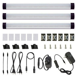 LEDバーライトAIBOO長さ30CMLEDスリム照明器具調光スイッチ無階段調光キッチン照明ACアダプタ高輝度昼光色6000K棚下照明簡単なインストールキャビネットおよび本棚用(3個セット)