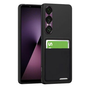 Xperia1VIIケース背面収納耐衝撃カード収納薄型軽量TPUカバーストラップホール付き黄変防止指紋防止エクスペリア1viiスマホケース(ブラック)