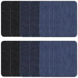 デニムパッチ補修パッチアイロンパッチ長方形約9.5cmx12.5cm3色12枚セットジーンズリペア補修布デニム補修シートアイロン接着貼付パッチ布製衣類服の補修にDIY手芸自由に切り取れるデニム…