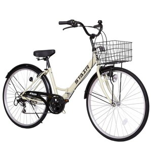折りたたみシティサイクル折りたたみ自転車シマノ製6段変速26インチ前カゴ付き自転車ダイナモライト付き後輪サークル錠折畳機能付シティサイクル通学通勤街乗り(アイボリー)