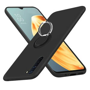 OPPOReno3AケースリングシリコンTPU薄型耐衝撃指紋防止360°回転スタンド機能車載ホルダーストラップホール付き軽量Reno3AカバーOPPOスマホケースブラック