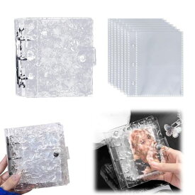 Coolloodaシール帳透明シールバインダーA8女の子シール手帳アクリル材質【水波模様両面収納】クリア手帳はがせるカードファイル持ち運び便利3Dシール対応保管用(レフィル20枚付き40個収納…