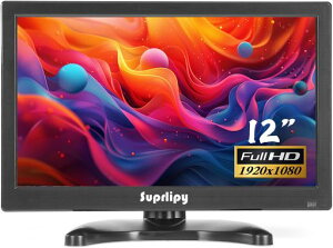 Suprlipy12インチFHD小型IPSモニターLCDディスプレイスクリーン1920x108060Hz16:9BNCVGAAV入力付き内蔵ラウドスピーカーCCTV防犯カメラDVRPCゲーム機用