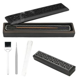 お香立て横置き香炉香炉横置き仏壇/茶道用品/香道用/料亭用蓋つき線香皿難燃綿付き瞑想睡眠ヨガスパルーム装飾用おしゃれ和風安全香道用(ブラック)