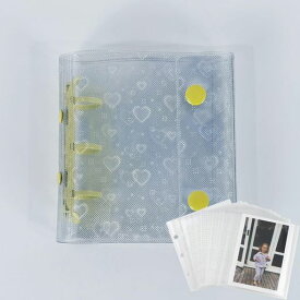 シール帳女の子A8ミニバインダーリフィル25枚シール台紙手帳プリ帳カードスリーブ手のひらサイズ透明シール帳はがせるバインダー型ノートコラージュノート(イエロー)