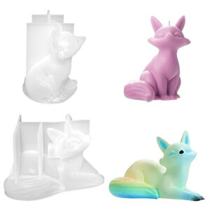Voyyphixa狐シリコンモールド2種類セット3D立体狐キツネかわいい動物DIY手作り石鹸キャンドル置物鏡面仕上げエポキシ樹脂uvレンジ粘土ハンドメイド工芸品プレゼント再利用可能(狐)