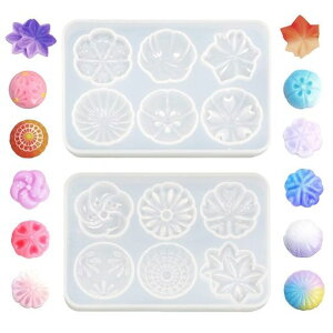 YFFSFDCシリコンモールド2個セット和菓子形花葉レジン型12種類抜き型DIY手芸ハンドメイド手作りアクセサリーかわいい