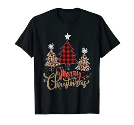 レディース ヒョウ柄プレイド クリスマスツリー メリークリスマス Tシャツ